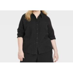 Women’s-Univeral Thread Collared Button Up Black Long Sleeve Shirt Size S